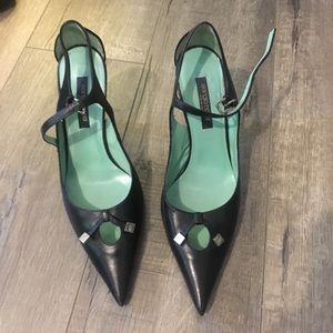 Black Italian leather pointy heels